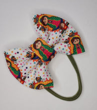 Load image into Gallery viewer, Virgen Mary Baby Girl Hair Bow. Virgencita Bows Head Wraps Headbanda