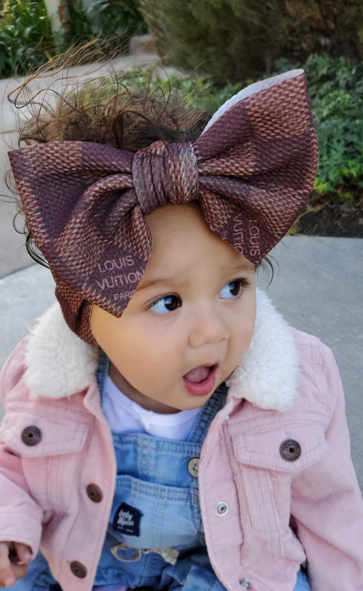 Brown Squares Girl Bow, Customized Baby Girl Headbands, Head Wraps