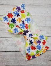 Load image into Gallery viewer, Autism Awareness Hair  Bows, Puzzle Girl Bows,  Customized Baby Girl Headbands, Head Wraps and Bows
