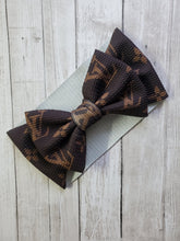 Load image into Gallery viewer, Double Big Brown Monogram Print Bow , Headwraps, Piggies , Headbands
