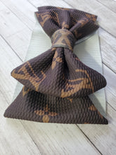 Load image into Gallery viewer, Double Big Brown Monogram Print Bow , Headwraps, Piggies , Headbands
