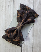 Load image into Gallery viewer, Double Big Brown Monogram Print Bow , Headwraps, Piggies , Headbands
