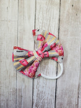 Load image into Gallery viewer, Pink Cup &amp; Flowers CC Baby Girl Bows, Customized Baby Girl Headbands, Head Wraps and Bows
