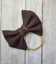 Load image into Gallery viewer, Brown Tiny Monogram Print, Baby Girl Bows Headband and Head Wraps
