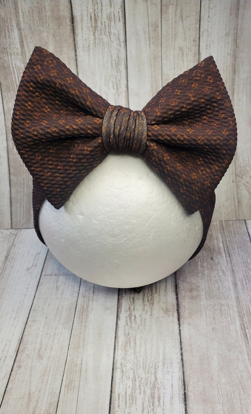 Brown Tiny Monogram Print, Baby Girl Bows Headband and Head Wraps