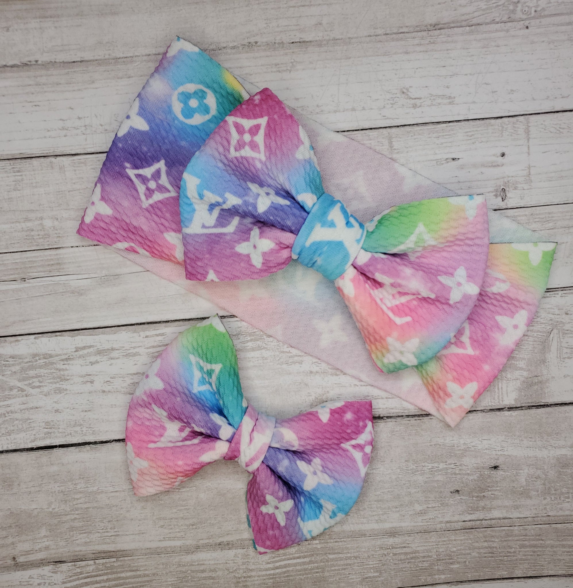 L.V Rainbow Headwrap & Bows – Adoracions Boutique