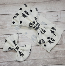 Load image into Gallery viewer, White Designer Inspired MCM Bows, Head Wraps , Headbands
