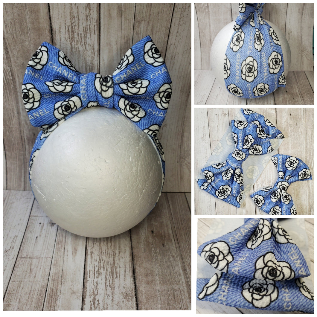 Denim Blue CC  Baby Bow, Customized Baby Girl Headbands, Head Wraps and Bows