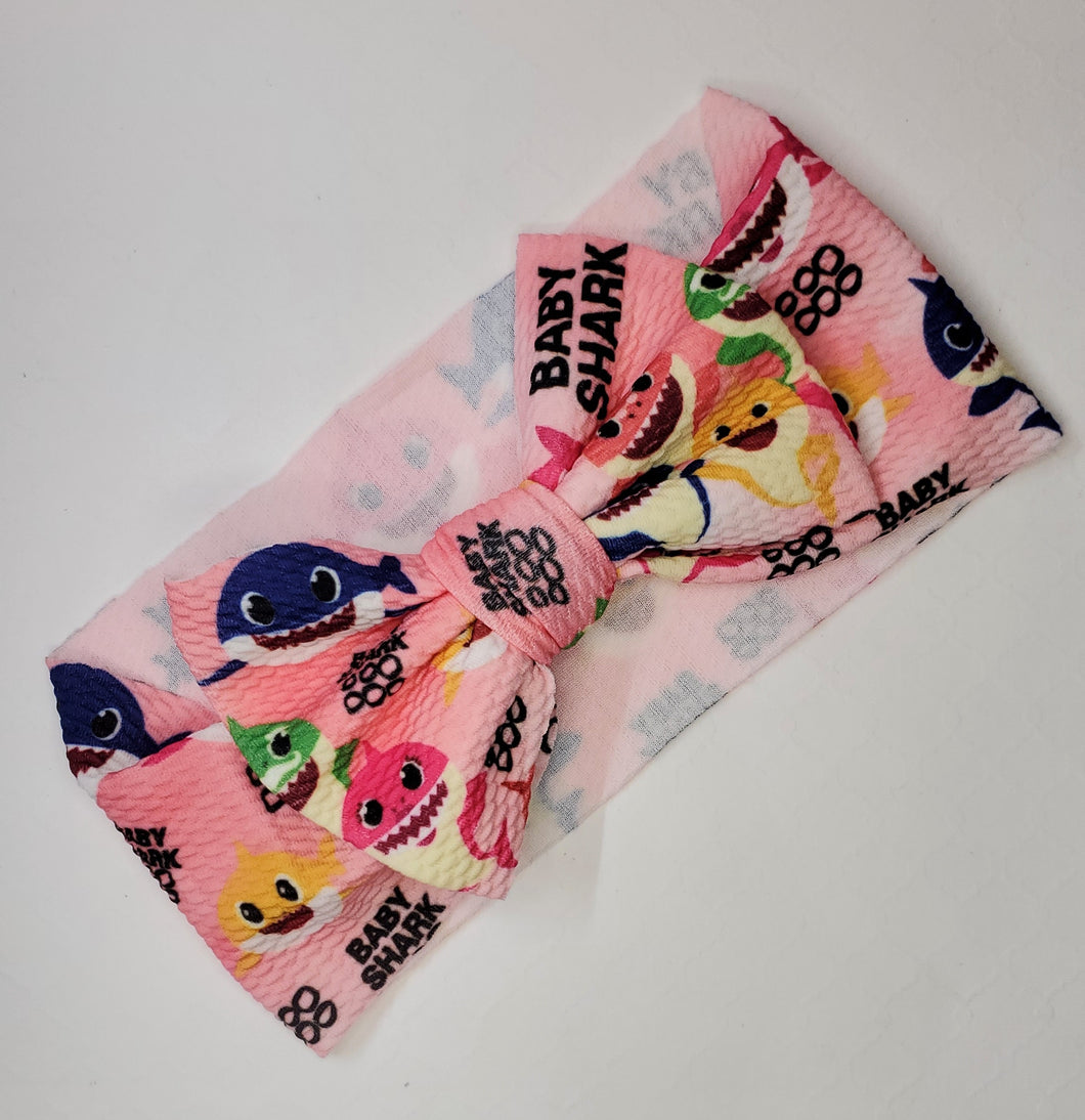 Baby Shark Girl Pink  Bows , Baby Shark Headbands, Head Wrap