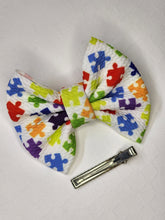 Load image into Gallery viewer, Autism Awareness Hair  Bows, Puzzle Girl Bows,  Customized Baby Girl Headbands, Head Wraps and Bows
