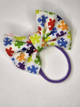 Load image into Gallery viewer, Autism Awareness Hair  Bows, Puzzle Girl Bows,  Customized Baby Girl Headbands, Head Wraps and Bows
