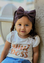 Load image into Gallery viewer, Small Brown Monogram Print Baby Girl Bows , Headwraps, Headbands, Piggies
