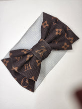 Load image into Gallery viewer, Large Brown Monogram Bows, Headwraps, Piggies, Headbands
