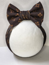 Load image into Gallery viewer, Large Brown Monogram Bows, Headwraps, Piggies, Headbands
