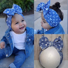 Load image into Gallery viewer, Denim Blue Baby Girl Bow, Customized Baby Girl Headbands, Head Wraps and Bows
