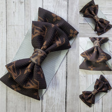 Load image into Gallery viewer, Double Big Brown Monogram Print Bow , Headwraps, Piggies , Headbands
