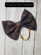 Load image into Gallery viewer, Large Brown Monogram Bows, Headwraps, Piggies, Headbands
