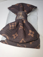 Load image into Gallery viewer, Large Brown Monogram Bows, Headwraps, Piggies, Headbands
