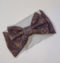 Load image into Gallery viewer, Large Brown Monogram Bows, Headwraps, Piggies, Headbands
